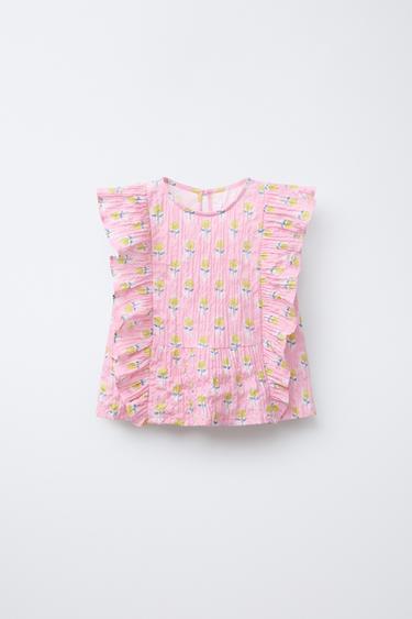FLORAL PRINT RUFFLE TOP - Pink by Zara - Image 0