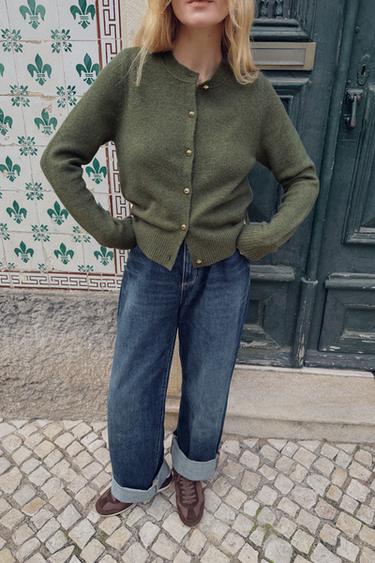 CARDIGAN WITH BALL-SHAPED BUTTONS - Green marl by Zara