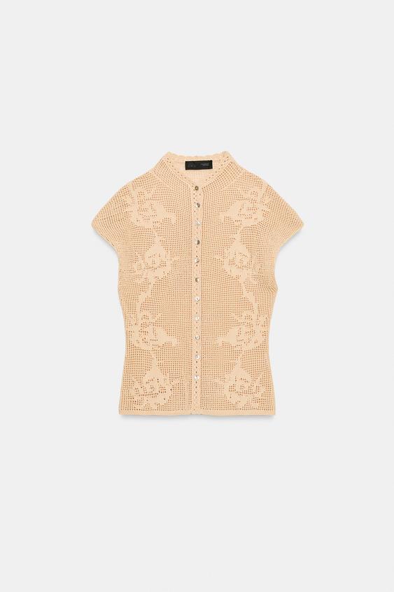 POINTELLE KNIT TOP - Beige-pink by Zara - Image 0