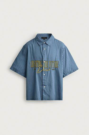 CHECKED RELAXED FIT ZIP-UP SHIRT - Blue by Zara