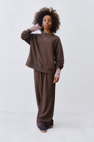 INTERLOCK SWEATSHIRT AND WIDE-LEG TROUSERS SET - Brown by Zara