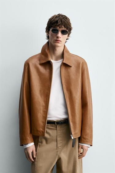 REGULAR FIT LEATHER JACKET - Caramel by Zara