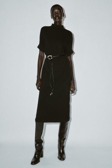 KNIT DRESS WITH BELT - Black by Zara
