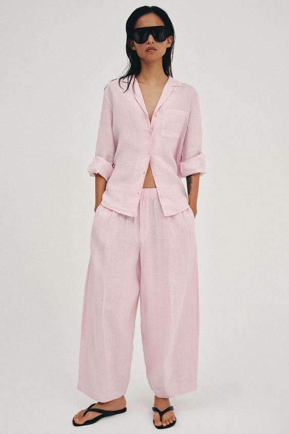 ZW COLLECTION LINEN SHIRT WITH POCKET - Light mauve by Zara - Image 0