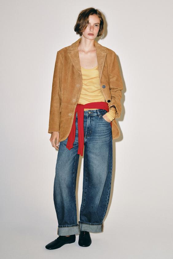 ZW COLLECTION MID-WAIST CUFFED BALLOON JEANS - Blue by Zara - Image 0