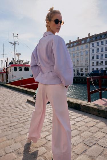 LINEN BLEND JACKET WITH PUFF SLEEVES - Mauve by Zara