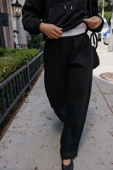 WIDE-LEG PLUSH TROUSERS - Black by Zara