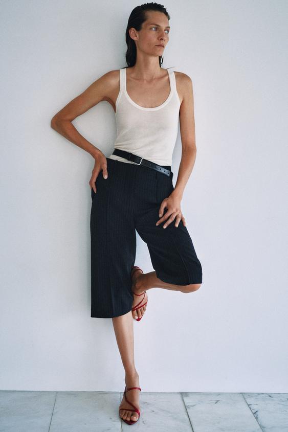 ZW COLLECTION STRAIGHT-LEG PLEATED BERMUDA SHORTS - striped by Zara - Image 0