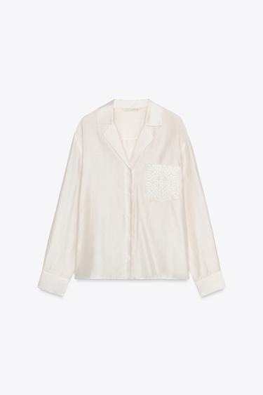 ZW COLLECTION EMBROIDERED POCKET SHIRT - Oyster-white by Zara