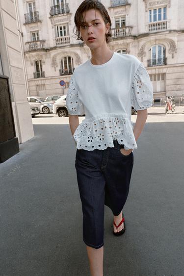 EMBROIDERED SHORT SLEEVE T-SHIRT - White by Zara