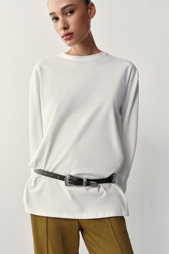 100% LEATHER CONTRAST PLATE BELT - Brown by Zara - Image 0