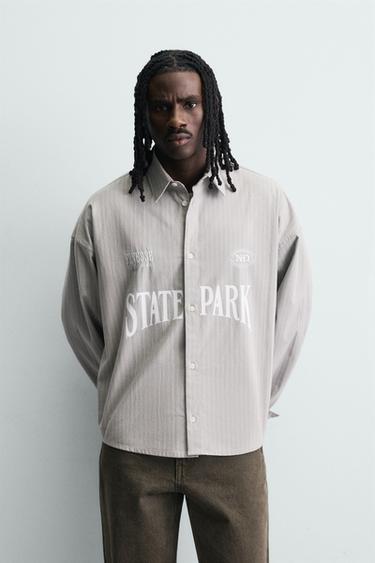 CONTRAST EMBROIDERED STRIPED SHIRT - Grey by Zara