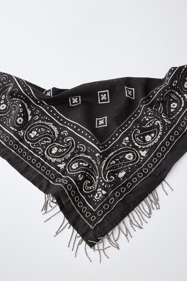PAISLEY BANDANA WITH BEADED FRINGE - Black by Zara