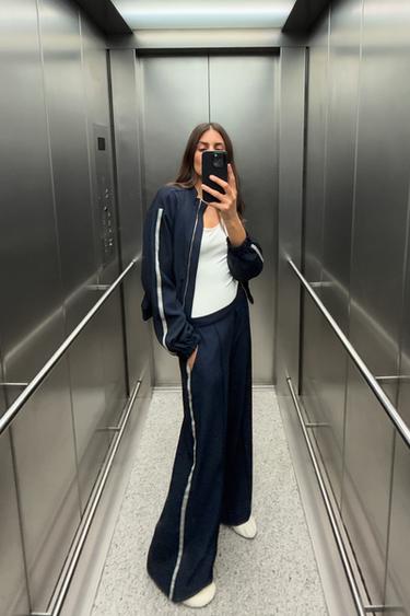 WIDE-LEG TROUSERS WITH SIDE STRIPE - Navy blue by Zara - Image 0