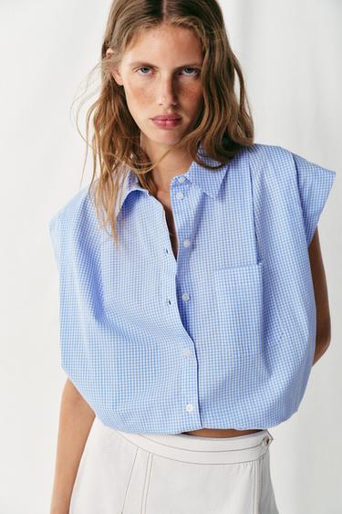 BALLOON CROPPED SHIRT - Blue/White by Zara