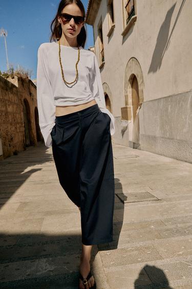POPLIN BARREL TROUSERS - Navy blue by Zara