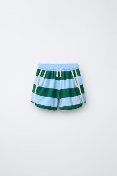 STRIPED TERRY BERMUDA SHORTS - Light blue by Zara