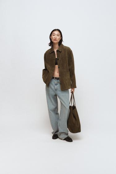 SUEDE LEATHER JACKET WITH POCKETS ZW COLLECTION LIMITED EDITION - Khaki by Zara