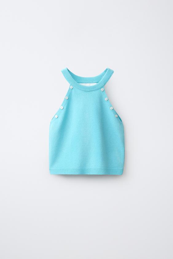 KNIT TOP WITH BUTTONS - Light sky blue by Zara - Image 0