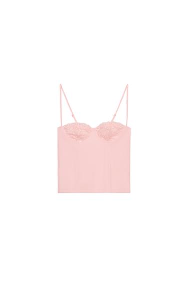 CORSETRY-INSPIRED TOP WITH LACE TRIM - Pale pink by Zara