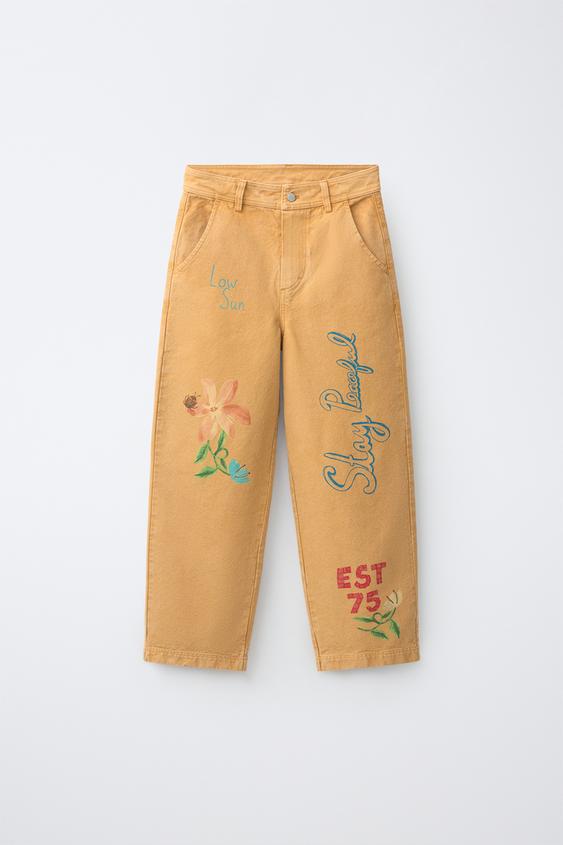 PRINTED WIDE-LEG TROUSERS - camel by Zara - Image 0