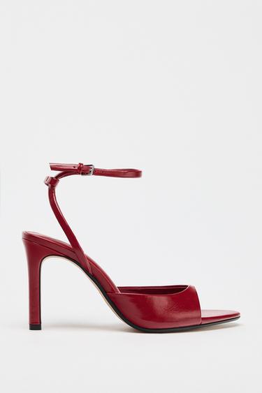 CRACKLED EFFECT HEELED SANDALS - Red by Zara