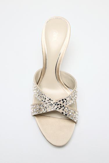 SHINY HEELED MULE SANDALS - Ecru White by Zara