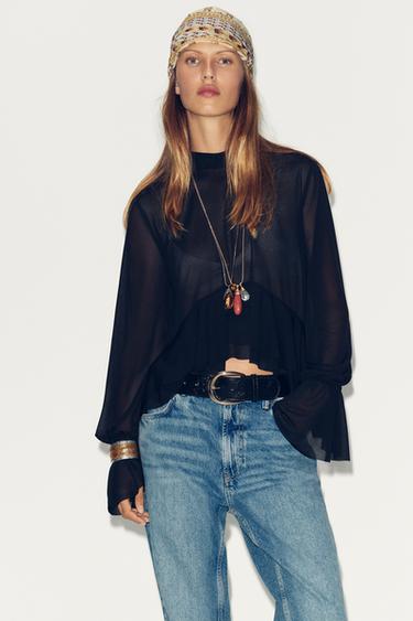 FLOWING RUFFLED BLOUSE - Black by Zara