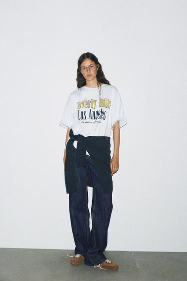 T-SHIRT WITH SLOGAN - White by Zara