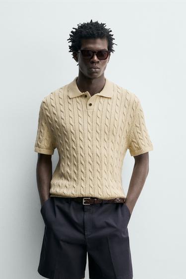 PLAITED TEXTURED KNIT POLO SHIRT - Butter by Zara