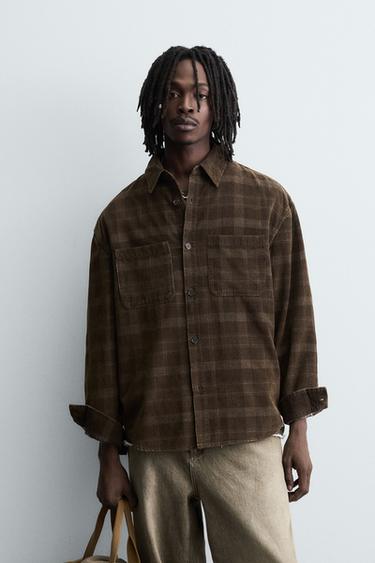 CHECK CORDUROY SHIRT - Brown by Zara