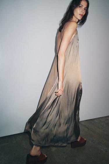 ZW COLLECTION LONG SATIN DRESS - Mink by Zara