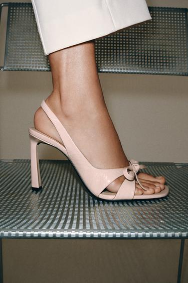 LEATHER HEELED MULES WITH BOW - Pink by Zara