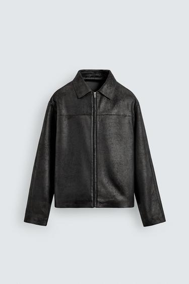 WASHED LEATHER EFFECT JACKET - Black by Zara