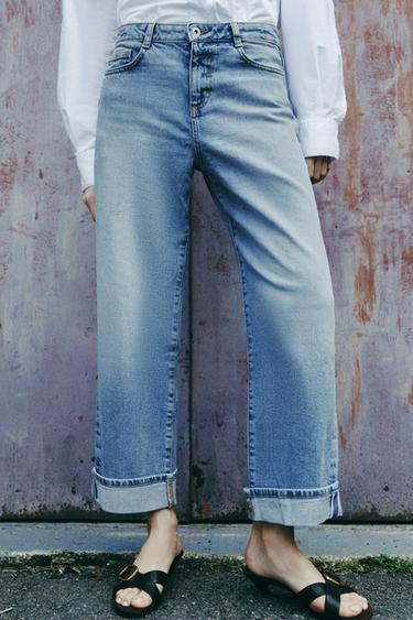 Z1975 RELAXED FIT MID-WAIST JEANS WITH CUFFED HEM - Mid-blue by Zara