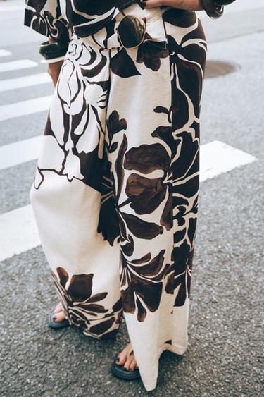 FLORAL PRINT WRAP TROUSERS - Ecru / Brown by Zara