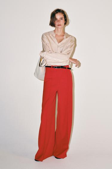 ZW COLLECTION STRIPED SILK SHIRT - Ecru / Red by Zara