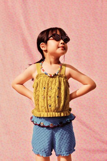COTTON BLEND AND LINEN EMBROIDERED KNIT TOP - Oil by Zara