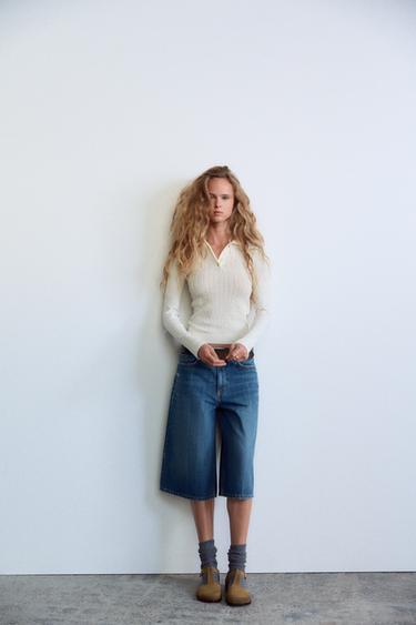 CABLE-KNIT POLO TOP - Ecru by Zara - Image 0