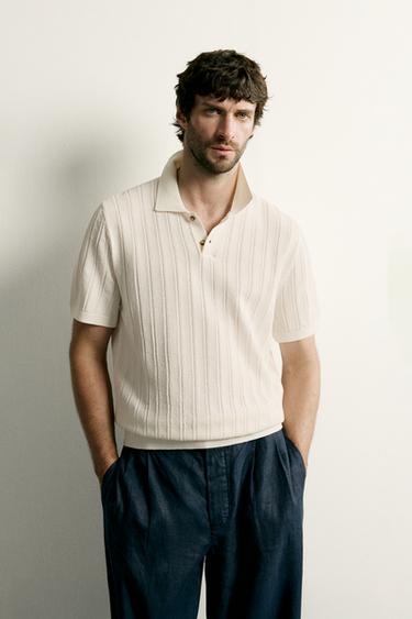 OPEN-KNIT TEXTURED POLO SHIRT - White by Zara