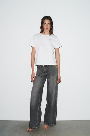 TRF WIDE-LEG HIGH-WAIST JEANS WITH CROSSOVER WAIST - Anthracite grey by Zara