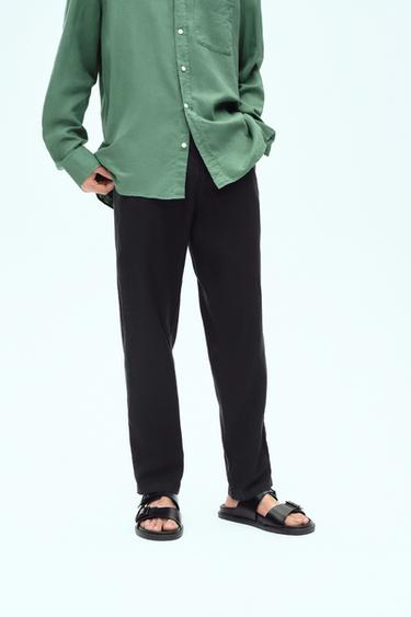 LINEN BLEND TROUSERS - Black by Zara