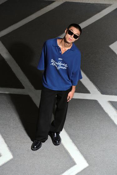 EMBROIDERED TEXT POLO SHIRT - Blue by Zara