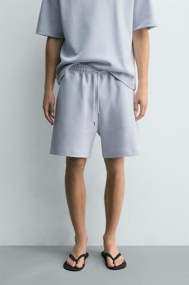 INTERLOCK RELAXED FIT JOGGER BERMUDA SHORTS - Sky blue by Zara