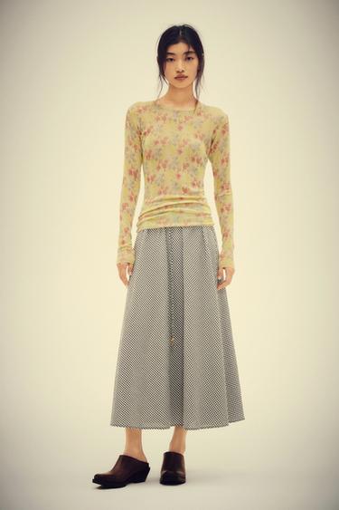 GINGHAM MIDI SKIRT - Ecru / Black by Zara