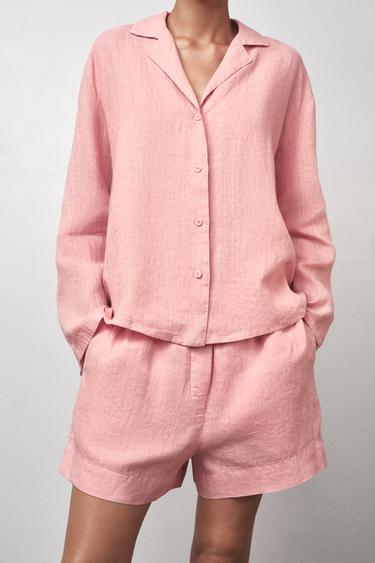 100% LINEN SHORTS ZW COLLECTION - Pink by Zara