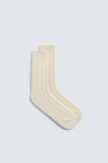 AARON LEVINE X ZARA RIBBED WOOL BLEND SOCKS - Ecru by Zara