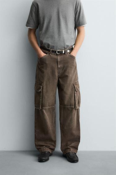 STRAIGHT FIT CARGO JEANS - Brown by Zara