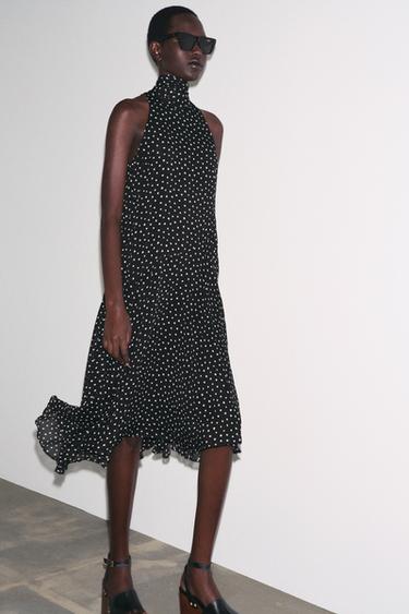 ZW COLLECTION HALTER POLKA DOT DRESS - Black / White by Zara