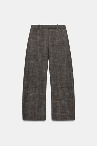 ZW COLLECTION CHECKED BALLOON TROUSERS WITH WOOL - Brown marl by Zara